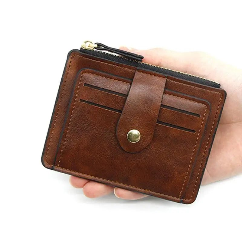 Herren Slim Leder Geldbörse – PU Leather Card Holder mit Münzfach, Business Kurzportemonnaie Braun & Schwarz