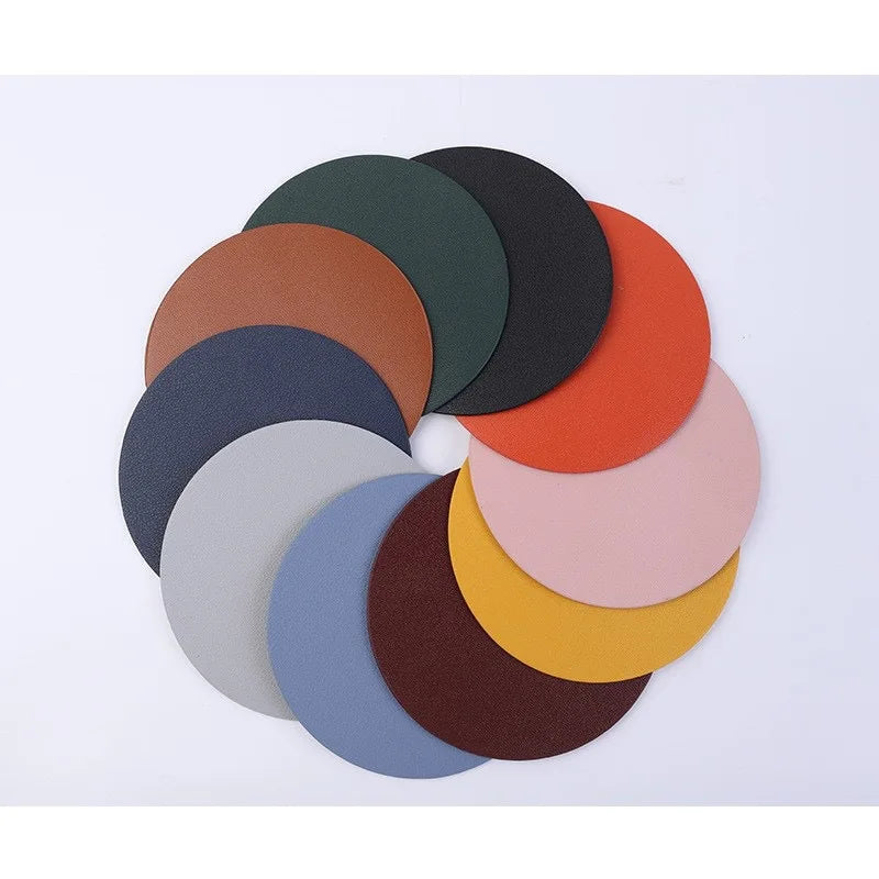 Runde & quadratische Leder-Untersetzer – Schlichte, stilvolle Coaster in Uni-Farben | Wasserdicht & hitzeisolierend für Tisch & Zuhause