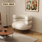 Moderner Leder Accent Chair mit geschwungener Rückenlehne – Lazy Sofa Chair aus echtem Wachsleder, haustierfreundlicher Relaxstuhl für Wohnzimmer &amp; Schlafzimmer