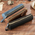 Trousse à crayons zippée en cuir véritable - Pochette élégante pour étudiants, bureau et voyages - Organiseur de papeterie compact