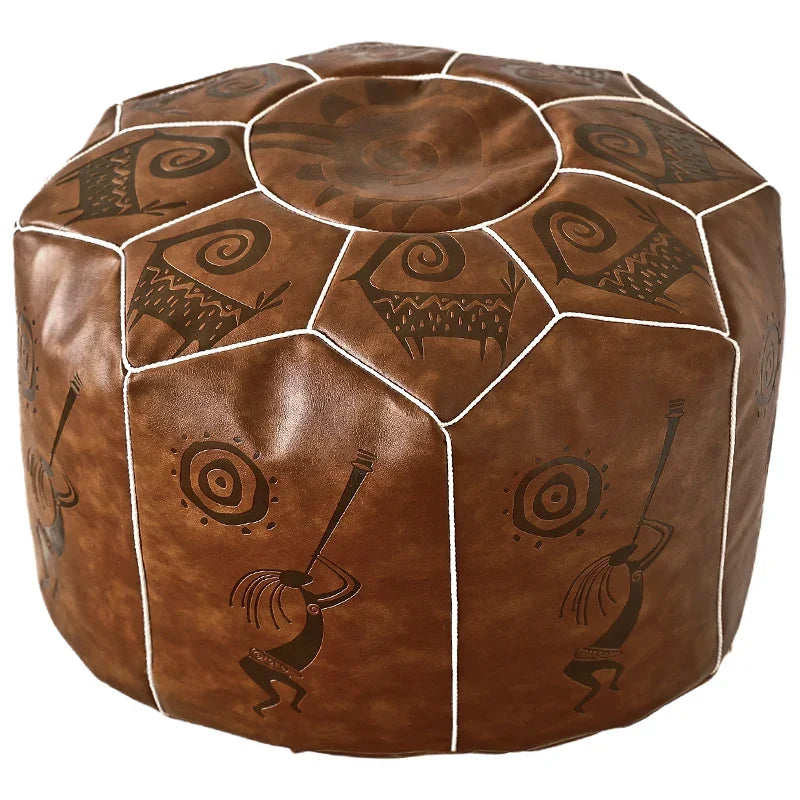 Handgefertigter marokkanischer Leder Pouf – Luxus Ottoman & Fußhocker aus echtem Ziegenleder, ungefüllt (53 × 35 cm)