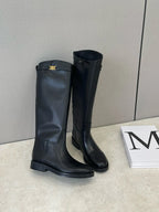 Dames Knight Boots aus véritable Rindsleder – Minimalistische Mid-Calf Lederstiefel mit weichem Schaft &amp; komfortablem Absatz