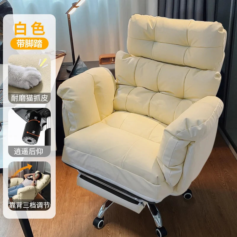 Ergonomischer Relax-Bürostuhl aus Echtleder mit Fußstütze – Verstellbarer Lazy Office Chair mit Liegefunktion, Rollen & Drehmechanik für Homeoffice & Schlafzimmer