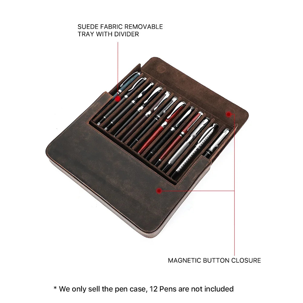 Luxuriöses Leder Füllfederhalter-Etui mit 12 Fächern – Hochwertige Stiftebox aus echtem Leder mit herausnehmbarem Einsatz