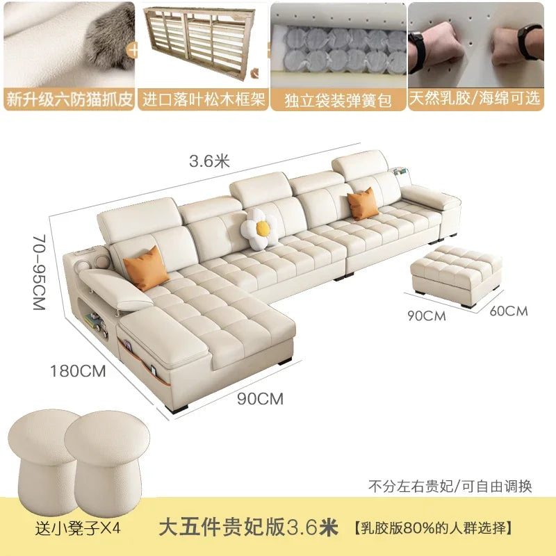 Modernes modulares Ledersofa – Ausziehbares, wasserdichtes L-förmiges Ecksofa mit Armlehne, Schlaffunktion &amp; Stauraum