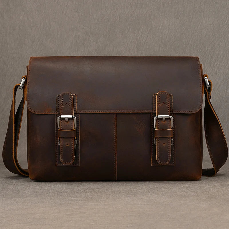 Luufan Herren Leder Aktentasche – Bolso bandolera vintage de piel Crazy Horse para iPad y oficina 