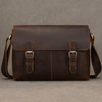 Luufan Herren Leder Aktentasche – Bolso bandolera vintage de piel Crazy Horse para iPad y oficina 
