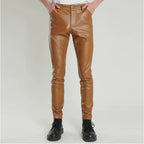 Herren Moto Skinny PU Lederhose – Elastische Kunstlederhose in Schwarz, Gold & Weiß, dünne Biker-Hose für Party & Streetwear (Gr. 28–40)