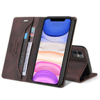 Funda de cuero con tapa RFID de lujo para iPhone - Funda tipo billetera con tarjetas y cierre magnético para iPhone 17 Pro Max, 16e, 15 Plus, 14, 13, 12, 11, XR, 8 y 7 