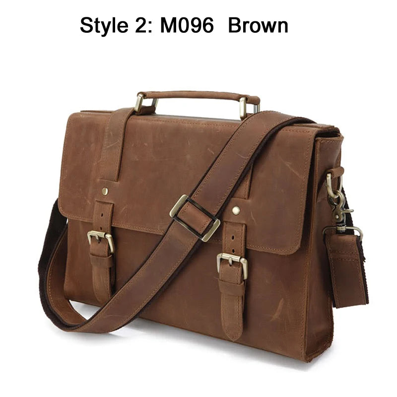 FANCODI Herren Vintage Crazy Horse Leder Tasche – Crossbody & Messenger Bag aus Echtem Cowhide Leder