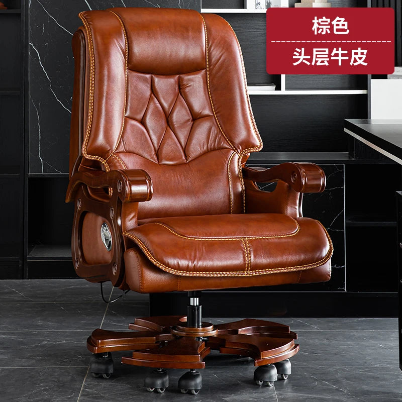 Business Burostuhl aus Leder mit Massagefunktion – Verstellbarer Executive Drehstuhl mit Liegefunktion &amp; Armlehnen for Büro &amp; Homeoffice