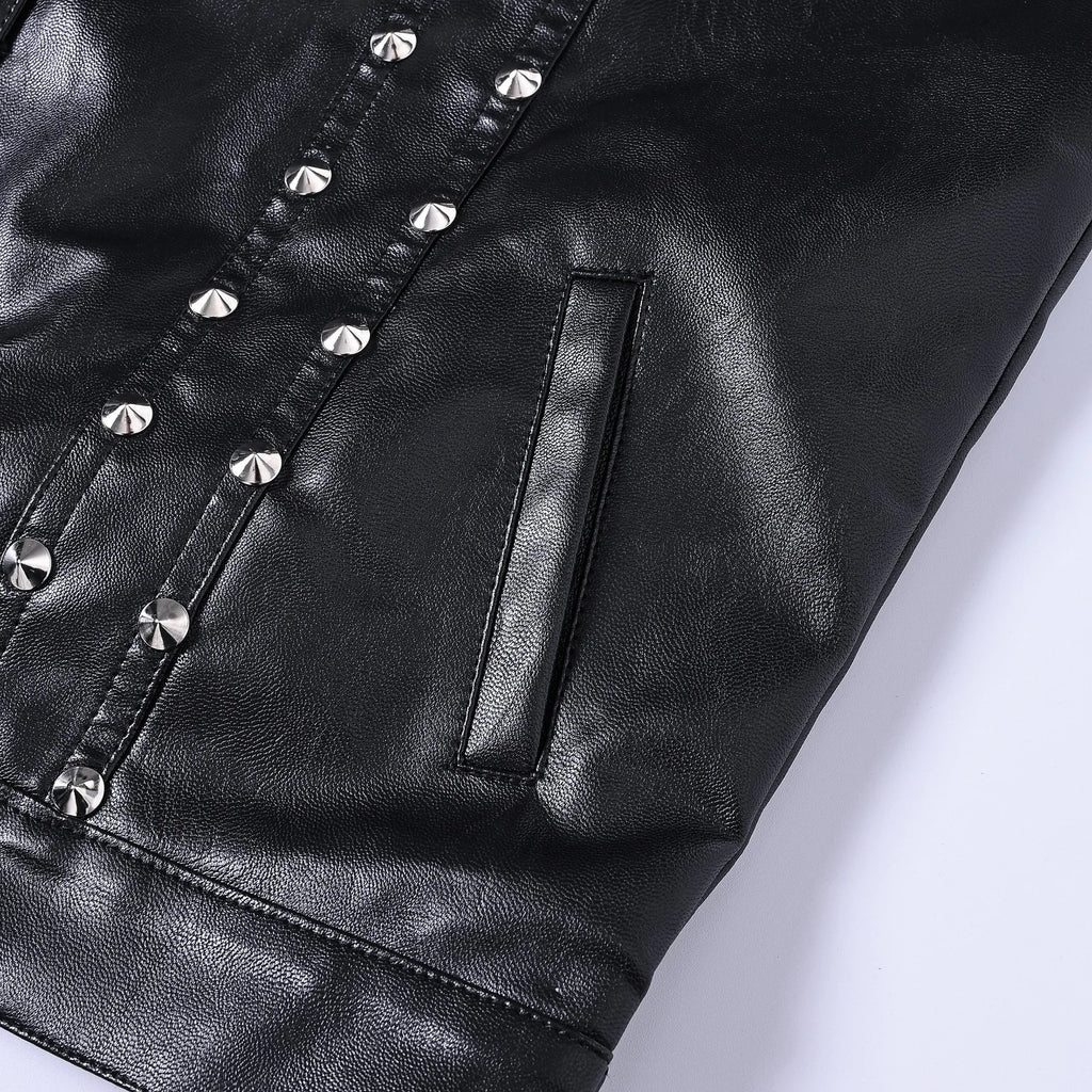 Hombres Lederweste Schwarz – Slim Fit Biker Weste mit Nieten, Turn-Down-Kragen &amp; Knopfleiste für Motorrad &amp; Alltag