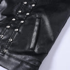 Hombres Lederweste Schwarz – Slim Fit Biker Weste mit Nieten, Turn-Down-Kragen &amp; Knopfleiste für Motorrad &amp; Alltag