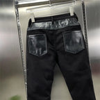 Pantalon en cuir PU Slim Fit pour hommes – Tuyau de motard coupe-vent avec design patchwork et fermeture à glissière, pantalon de moto moderne pour le sport et l'herbe