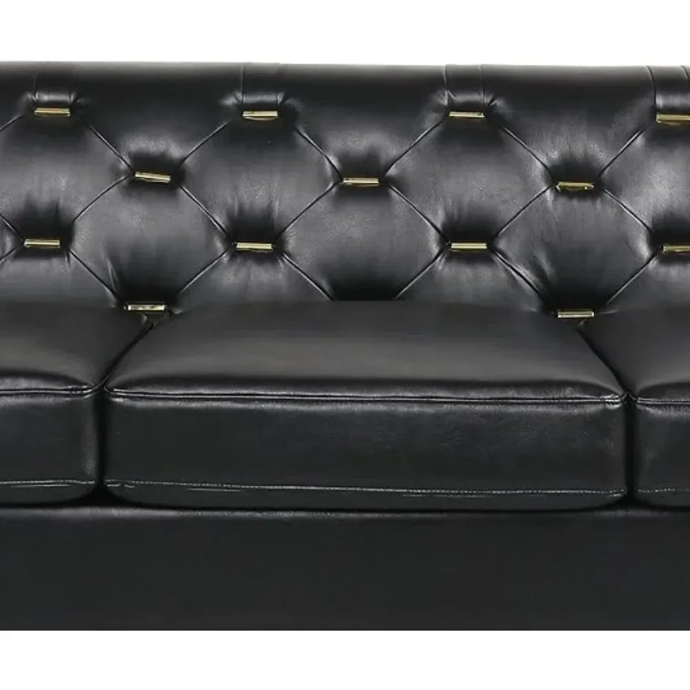 Mid-Century Chesterfield Sofa aus Kunstleder – Moderner 3-Sitzer Ledersofa mit gepolsterten Sitzkissen & stabilem Holzrahmen