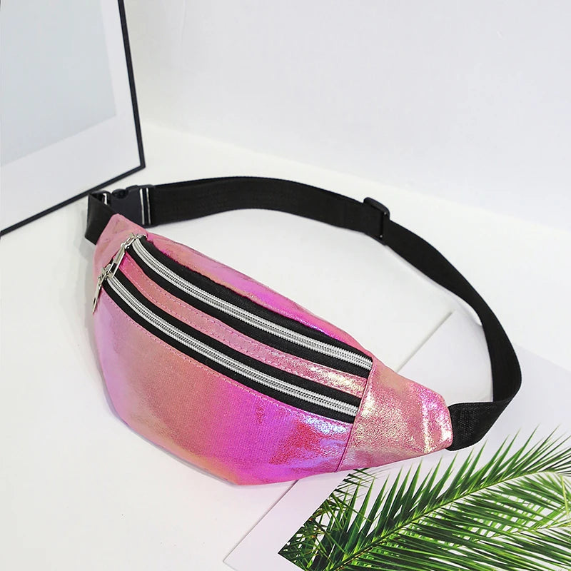 Yogodlns Damen Laser Bauchtasche – Holografische PU-Leder Fanny Pack, Geometrische Chest Bag & Travel Hip Bag