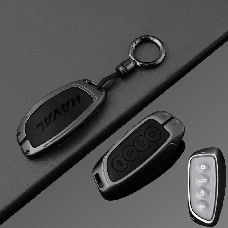 Étui de clé de voiture haut de gamme avec revêtement métallique et cuir pour Great Wall Haval – Étui de clé pour H6 (2024), H9 (2024), F7x, H5, H3, H2, M6 et plus