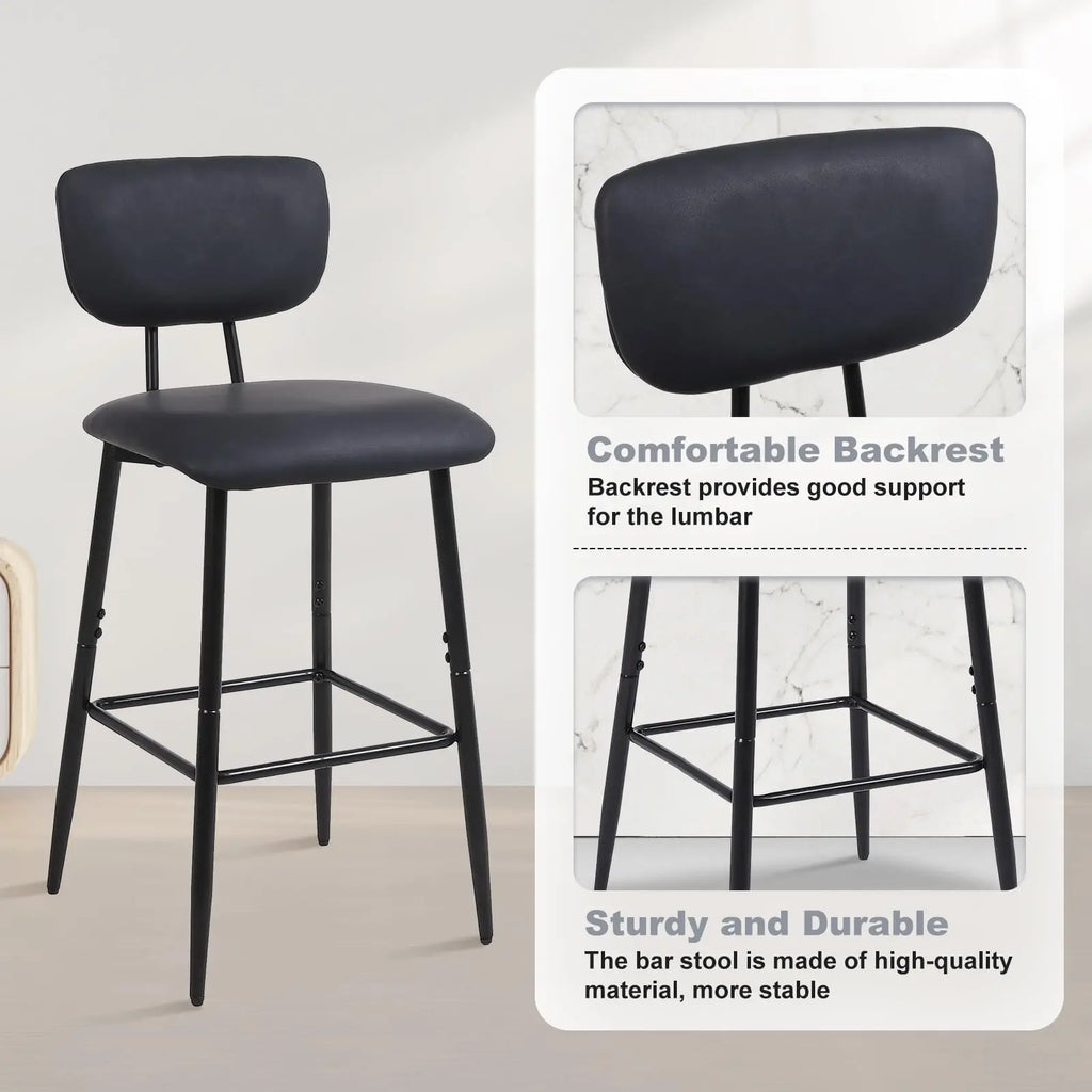Moderne Leder-Barhocker mit Rückenlehne – Frühstücksbar & Kücheninsel Barstühle im minimalistischen Design