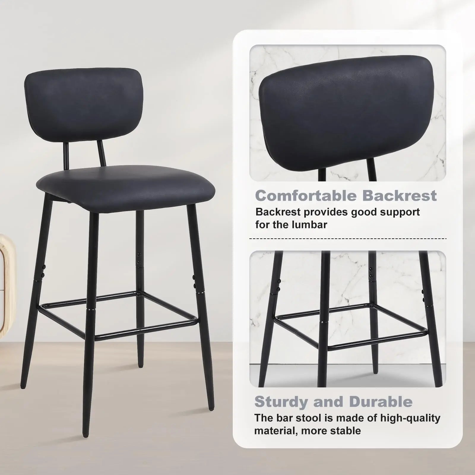 Moderne Leder-Barhocker mit Rückenlehne – Frühstücksbar & Kücheninsel Barstühle im minimalistischen Design