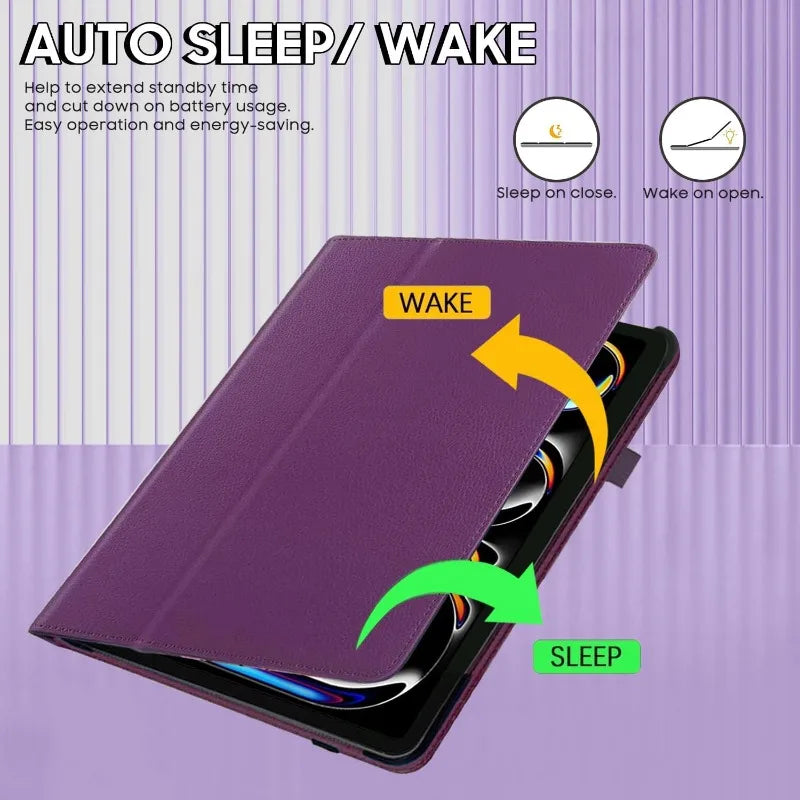 Funda con tapa de cuero de PU para iPad Air 13 (2024 M2) y iPad Pro 12.9 - Funda inteligente con función de encendido automático y soporte (2015-2022) 