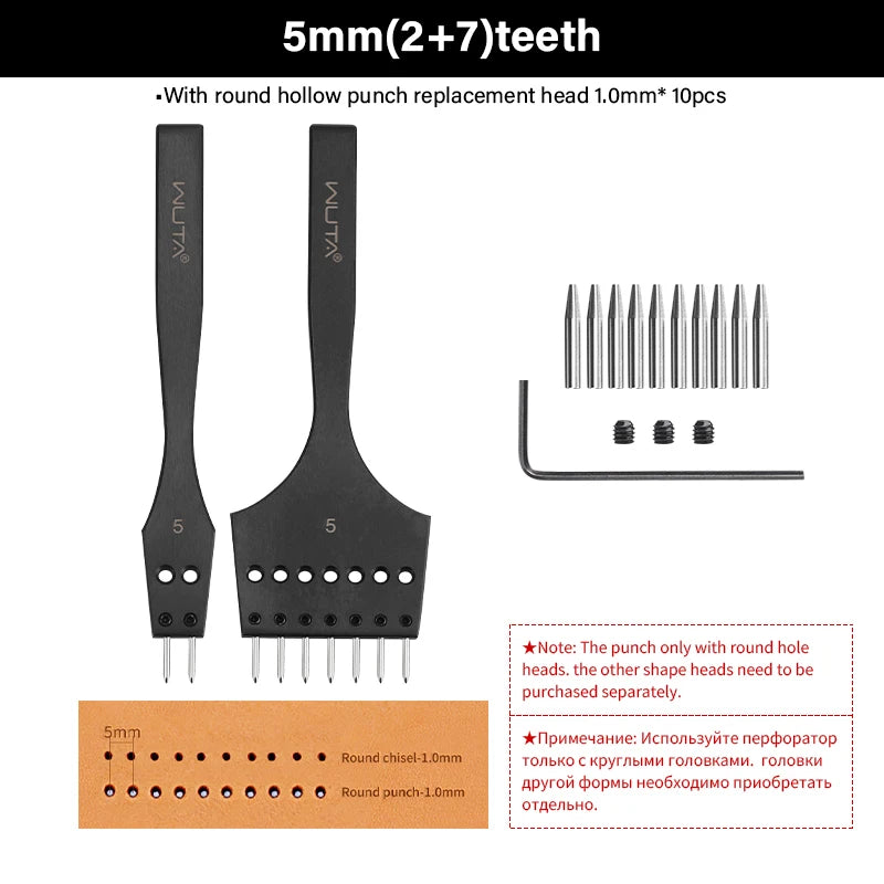 WUTA 3G Plancha para pinchar cuero con Wechselkopf – Professionelles Lederlochwerkzeug aus 4Cr13 Stahl, Austauschbare Chisel- &amp; Punch-Köpfe para bricolaje Lederarbeiten 