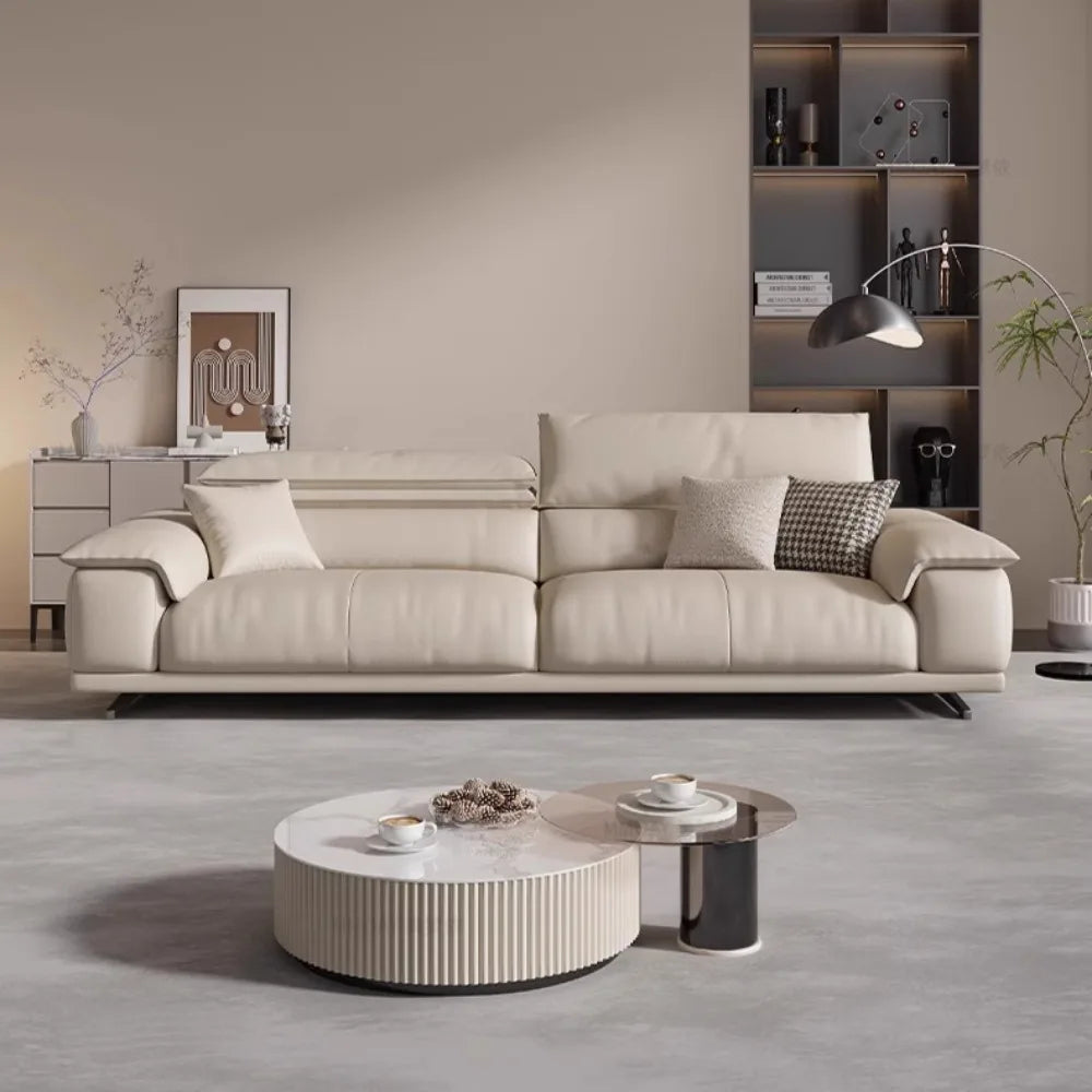 Italienisches Luxus Leder-Ecksofa – Modernes Designer L-Form Sofa für das Wohnzimmer, minimalistisches Familien-Sofa aus Echtleder