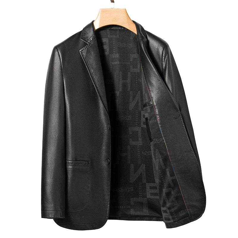 Mens Leather Jackets Business Casual PU Leather Blazer Jackets Fashion Slim Fit Motorcycle Suede Solid Color Outerwear Plus Size