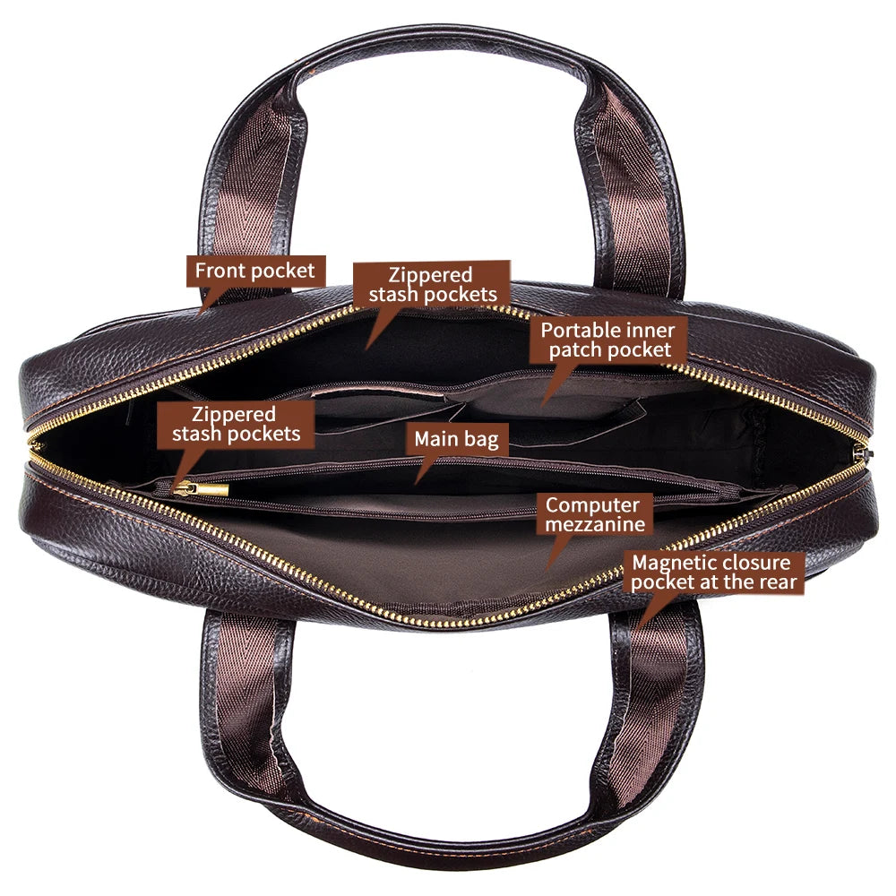 LAOSHIZI Herren Lederhandtasche – Top-Layer Rindsleder Business Briefcase & Laptop Tasche, 15 Zoll, Crossbody & Office Bag