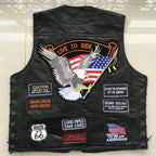 Herren Motorrad Lederweste – Single Breasted Biker Weste mit Stickerei, Ärmellose Punk Lederjacke für Herbst & Winter