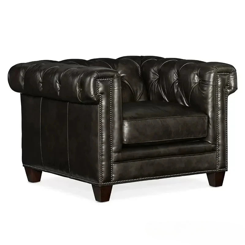 Chesterfield Sofa aus echtem Leder – Hochwertiges Oil-Wax Leder Sofa im American Style, 3-Sitzer Luxus Couch für Wohnzimmer