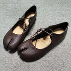 Ballerines Tabi pour femmes avec pointes en cuir PU, chaussures plates à enfiler pour les repas et les herbes