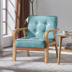 Nordischer Retro Holzstuhl mit Armlehnen – Minimalistischer Wohnzimmerstuhl aus Massivholz mit Lederbezug, Moderner Lounge- &amp; Sesselstuhl