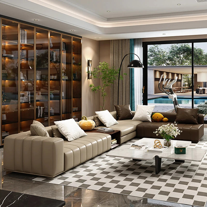 Luxus Lounge Sofa aus Echtleder im nordischen Stil – Kompaktes Designer-Ecksofa mit High-Rebound-Polsterung für modernes Wohnen