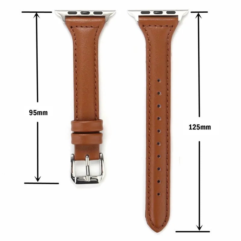 Schmales Lederarmband für Apple Watch – Elegantes Slim Leather Strap für Damen 38–45 mm & Ultra 49 mm mit Metallschließe