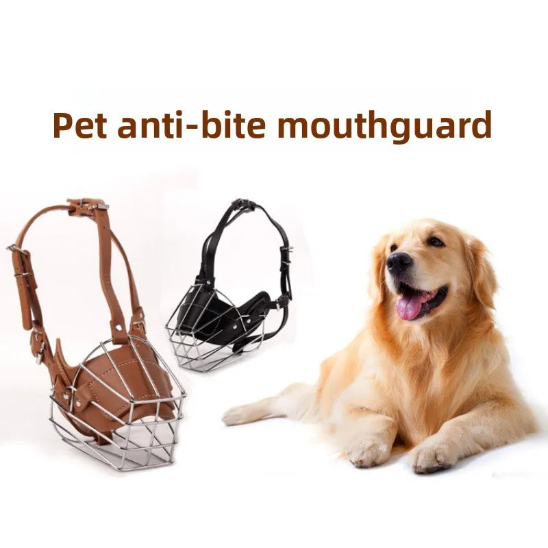 Verstellbarer Hunde Maulkorb aus Leder & Metall – Atmungsaktiver Anti-Beiß Mundschutz mit weichem Silikon für große Hunde