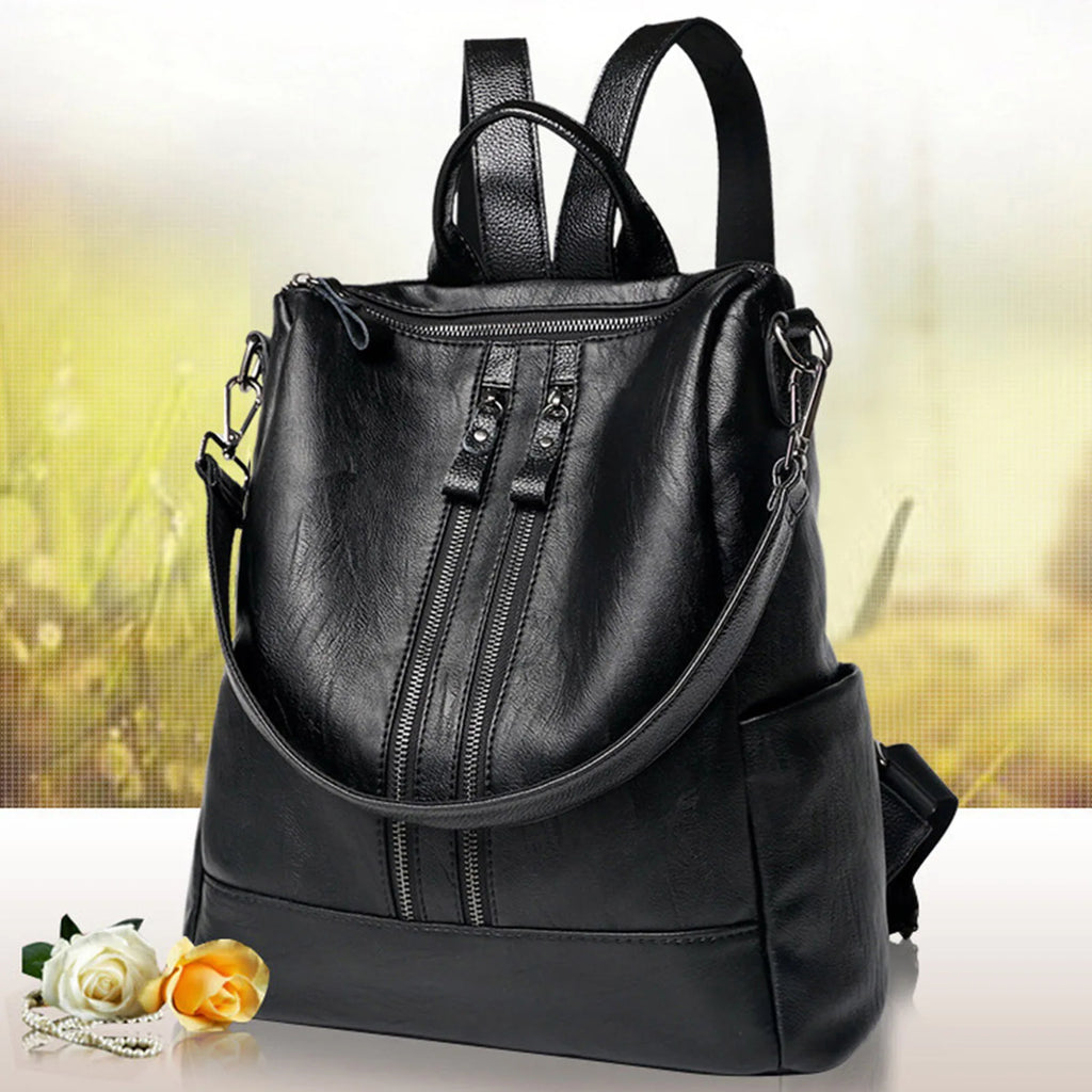 Damen PU-Leder Rucksack – Modischer schwarzer Softback mit großem Stauraum für Schule, Studium & Alltag