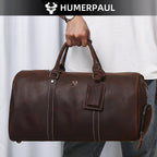 HUMERPAUL Crazy Horse Leder Business Duffle Bag - Bolsa grande con ruedas de grano completo con 15 pulgadas para computadora portátil y funda para portátil
