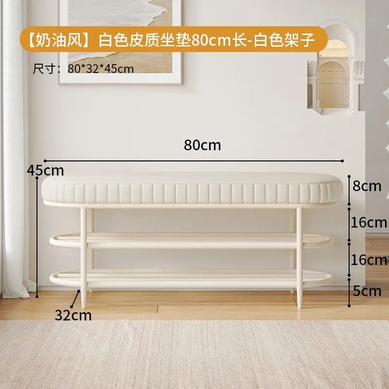 Cremefarbener Schuhhocker & Ottoman aus PU-Leder – Weiche Sitzbank für Flur, Wohnzimmer & Schlafzimmer im modernen Morocco-Stil
