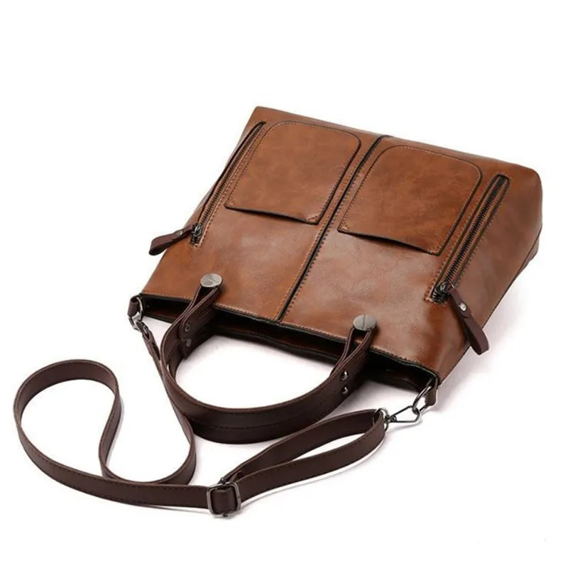 FXZLLQ Bolso de mano retro de cuero para mujer: bolso de mano con bolsillo con cremallera doble, bolso clásico para estudiantes y cruzados para negocios y negocios