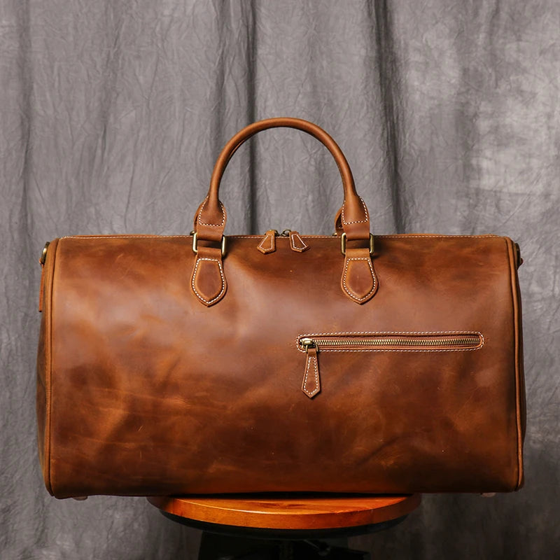 LEATHFOCUS Vintage Leder Reisetasche aus echtem Rindsleder - Bolso grande Crazy Horse Duffle con laptopfach para mujeres y hombres