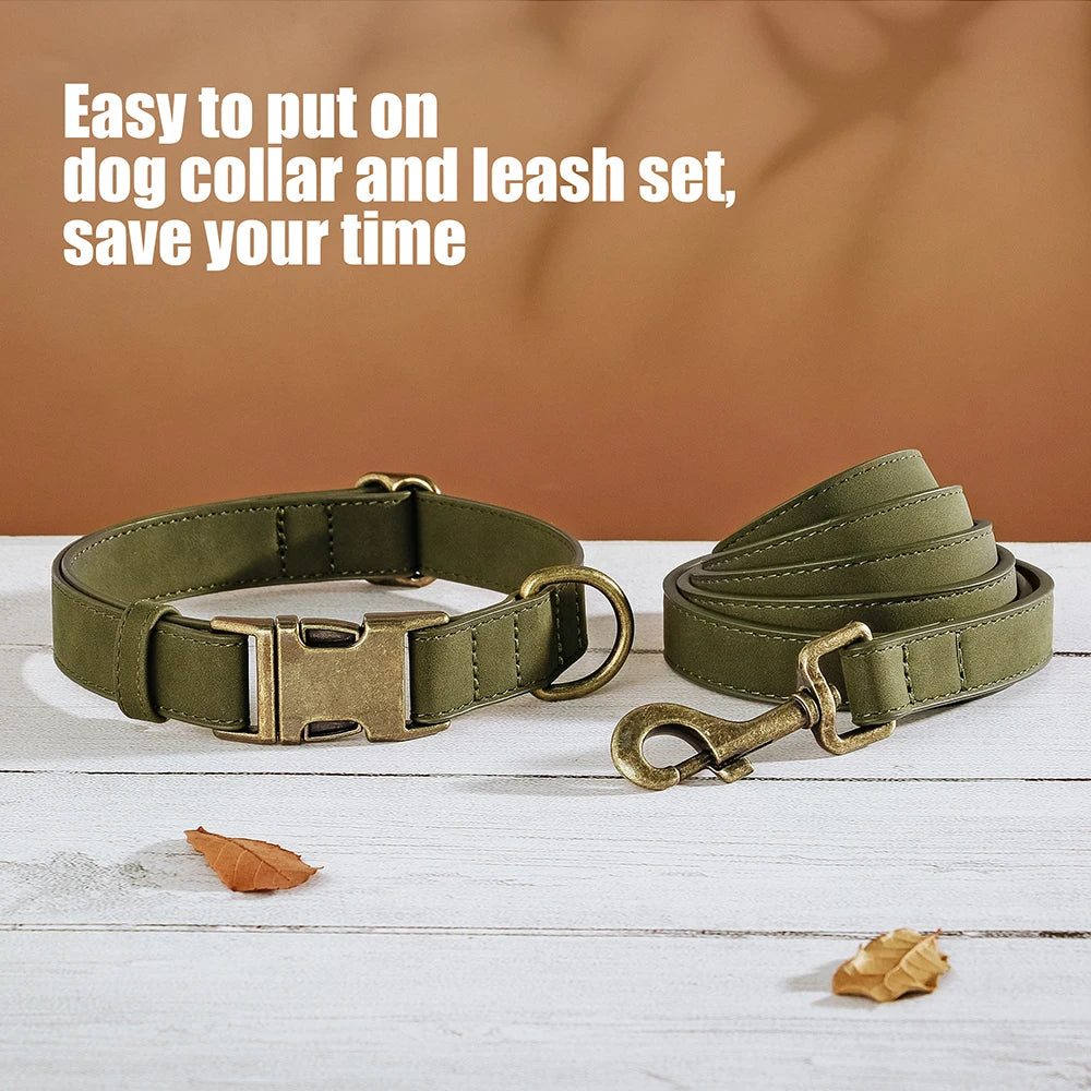 Verstellbares Hunde-Halsband & Leinen-Set aus PU-Leder – Weiches, langlebiges Hundehalsband mit Leine für kleine, mittlere & große Hunde