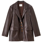 Sentubila Damen PU Lederjacke – Kaffee-Farbener Biker-Style Mantel mit Reverskragen, Lange Ärmel, Winddicht für Herbst & Winter