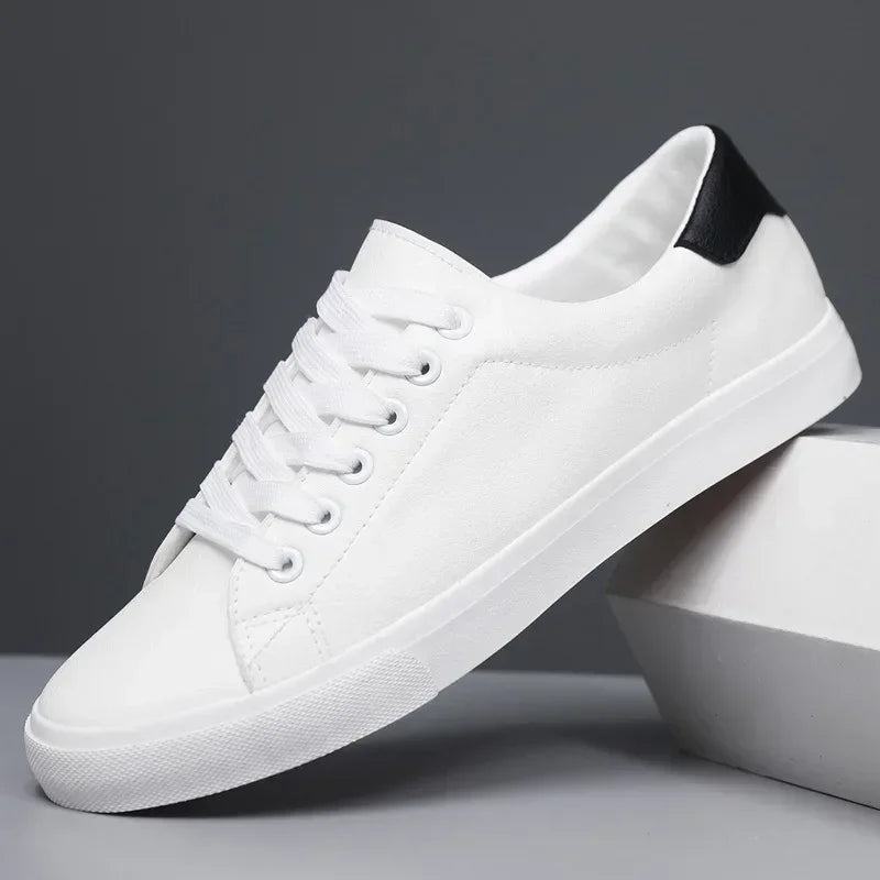 LEDP Herren Leder Sneaker – Klassische Casual Schuhe, weiße Plattform-Sneaker, komfortabel, atmungsaktiv, höhenverstellbar