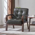 Nordischer Retro Holzstuhl mit Armlehnen – Minimalistischer Wohnzimmerstuhl aus Massivholz mit Lederbezug, Moderner Lounge- &amp; Sesselstuhl