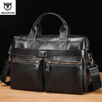 BULLCAPTAIN Herren Leder-Aktentasche - Maletín para portátil de 14 pulgadas para negocios, oficinas, escuelas y bolsos de mano 