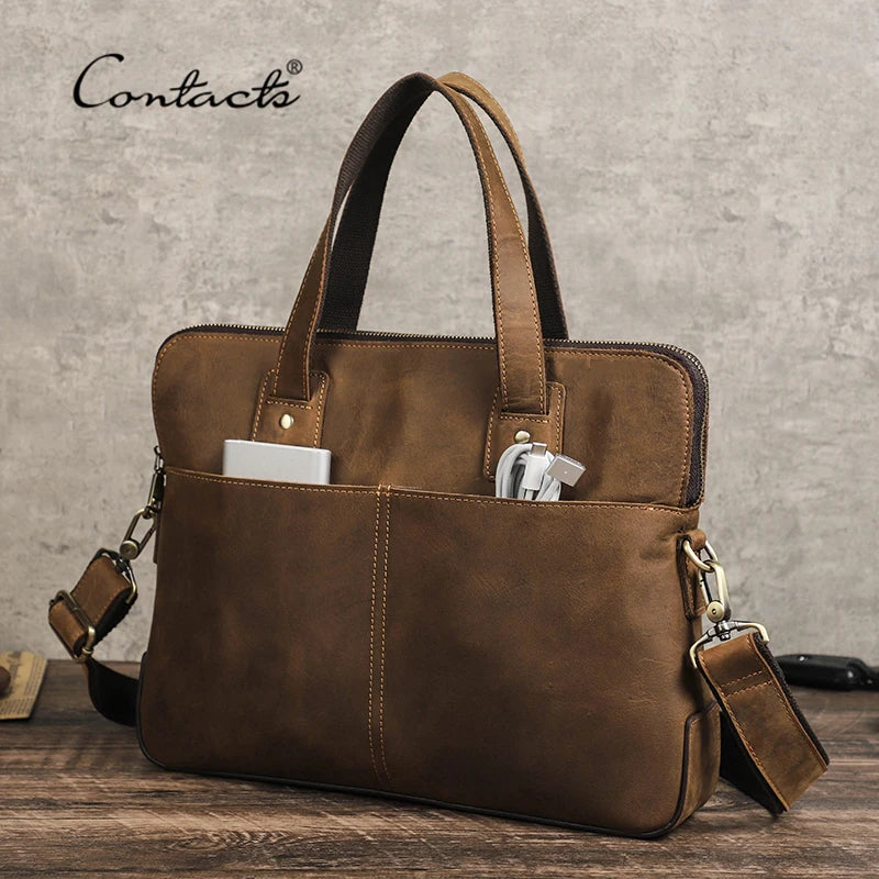 CONTACT’S Herren Leder-Aktentasche – Vintage Messenger Bag für Laptop & MacBook 13–16"