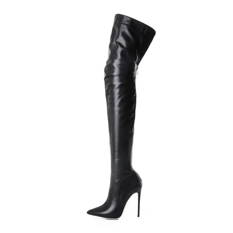 Femmes Overknee Stiefel Talon Haut – Cuissardes Sexy en Cuir PU Stretch avec Forme Spitzer (Größe 34–46)