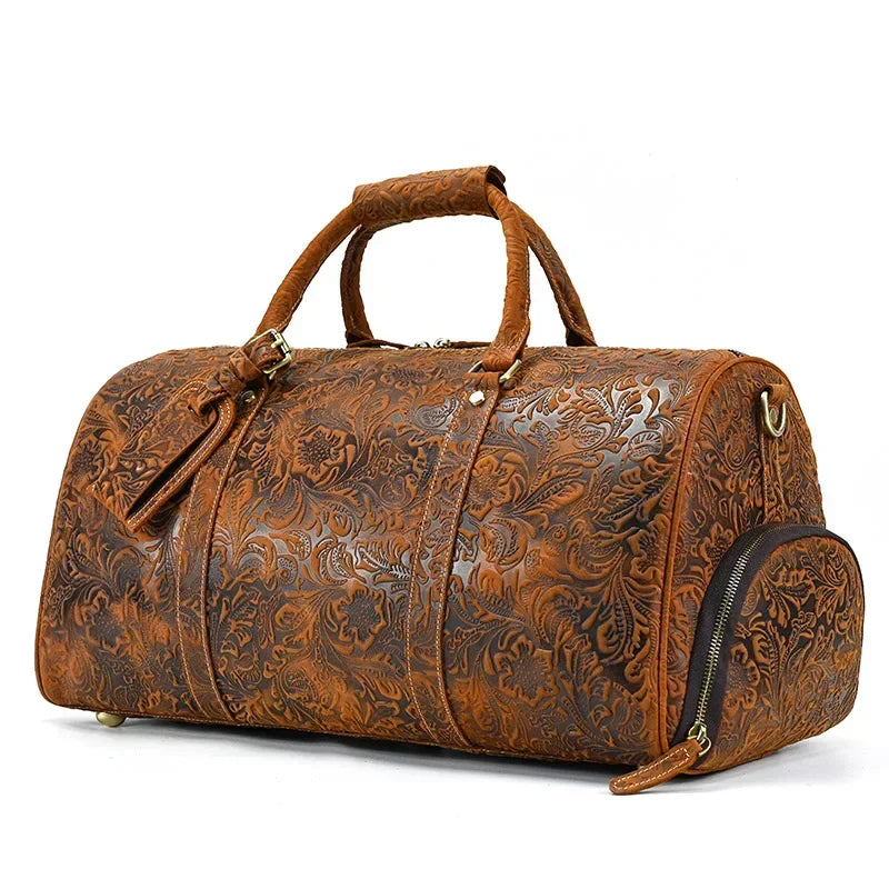 Vintage Reisetasche aus echtem Leder 52 cm - Große Crazy Horse Cowhide Travel Duffle mit Schultergurt, hochwertige Wochenendtasche für Herren 
