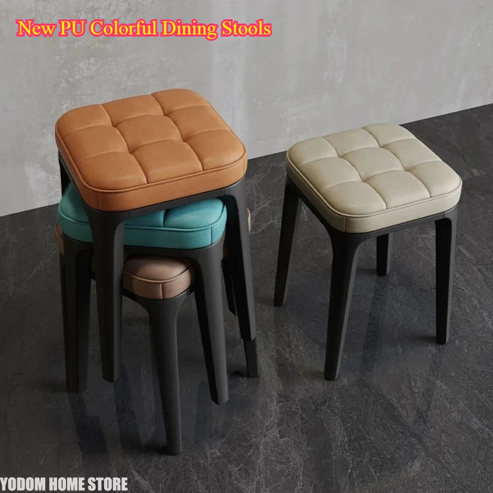 Bunte PU-Esshocker mit dicker Polsterung – Stapelbarer Designer-Sitzhocker für Restaurant, Küche &amp; kleine Räume 