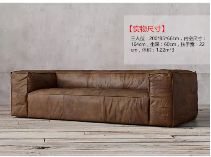 Luxuriöses Leder Sofa für Wohnzimmer – Braunes Designer Sofa im italienisch-nordischen Stil, Lazy Luxury Couch mit weicher Polsterung